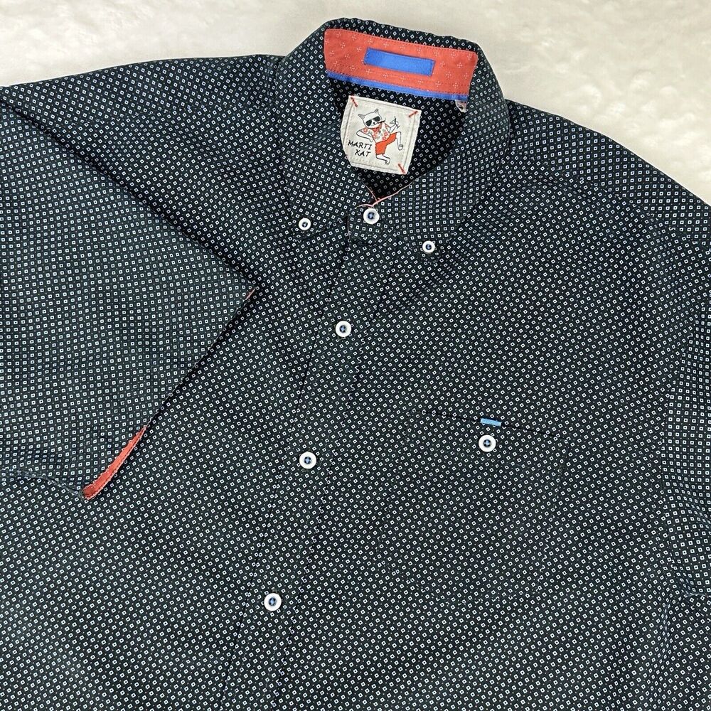 Marti Kat Mens Button Down Short Sleeve Shirt Size 2XL Blue Geometric Modal Soft
